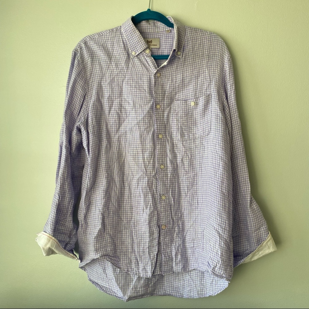 Hickey Freeman men’s purple gingham linen button down